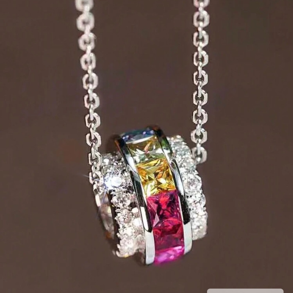 Multicolor Gemstone Round Pendant Necklace